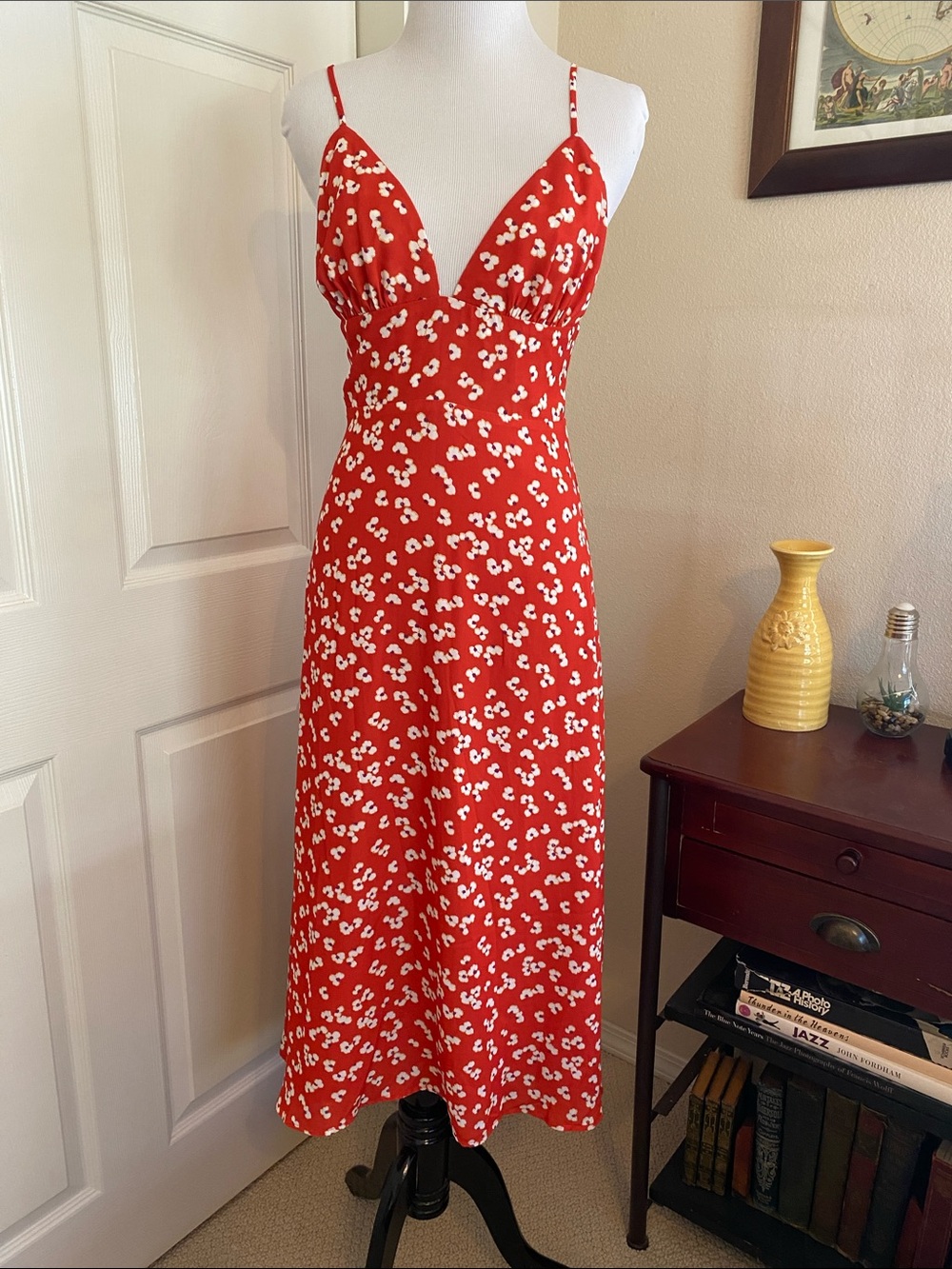 Storia Red and White Floral Slip Midi Dress